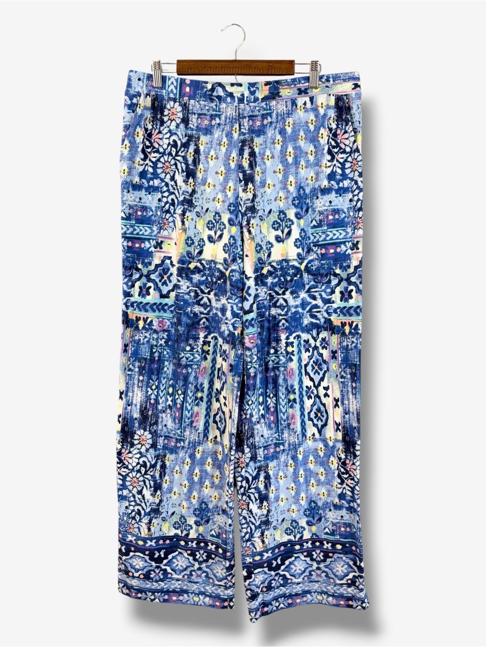 D&Co Beach Wide Leg Pull On Pants Large Tall LT Blue Print Loungewear Casual